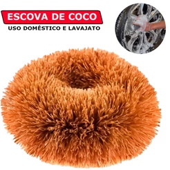 Escova Bucha De Coco Lava Carro Para Uso Doméstico E Lavajato Alta Limpeza Roda Calota Auto