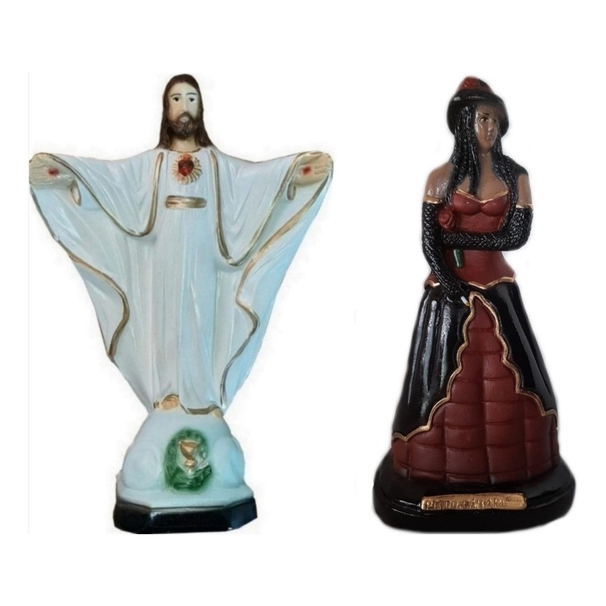 Escultura Estatueta Estátua Orixá Oxalá E Pombagira Do Cabaré Umbanda Candomblé Imagem De Gesso 22cm Altar Congá
