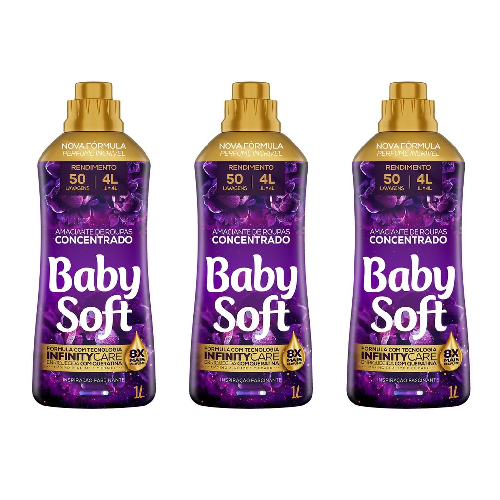 kit 3 Amaciantes Concentrado Baby Soft Inspiração Fascinante 1L em Oferta na Shopee