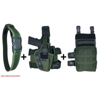 Coldre Perna Militar Robocop Cintura + 1 Cinto de Guarnição N.A +Bornal Tático Militar Modular Verde Kit 3
