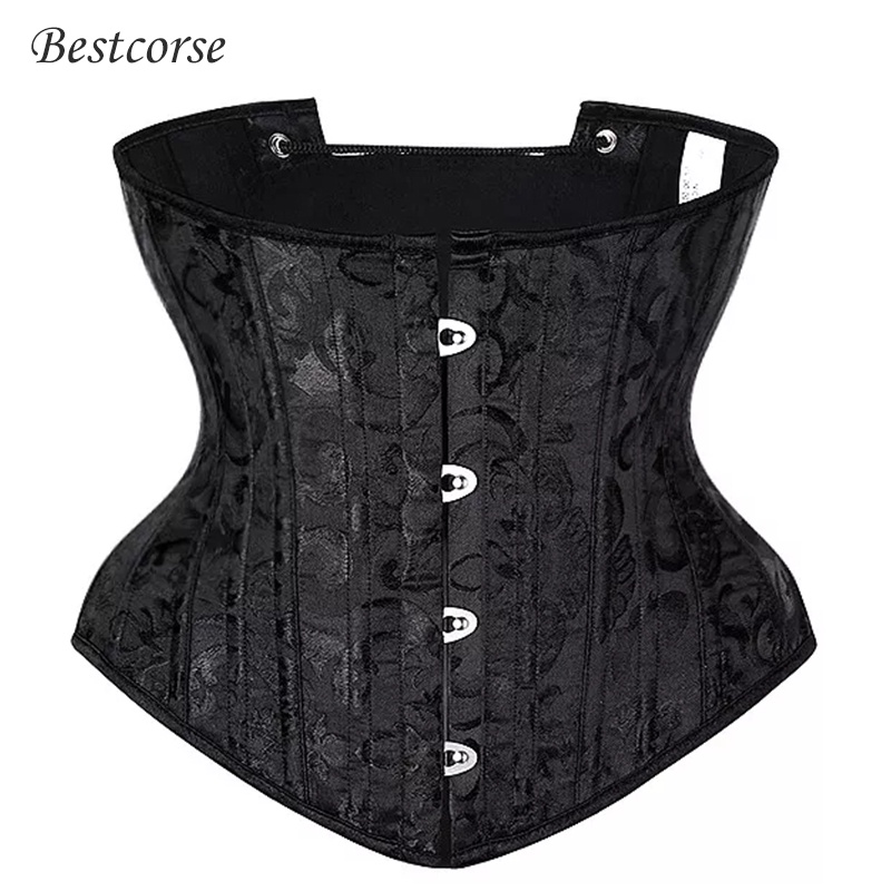 PP GG Preto Espartilho Com 24 barbatanas De Aço Para Vintage Clássico Floral Impressão Moda Emagrecedor