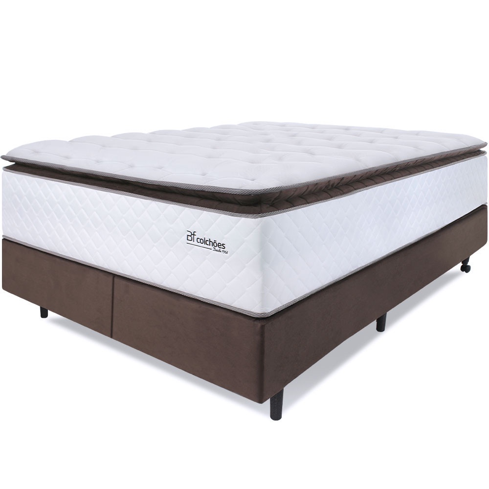 Cama Box King Colchão Molas Ensacadas com Pillow Top Extra Conforto 193x203x72cm Premium Sleep BF Colchões