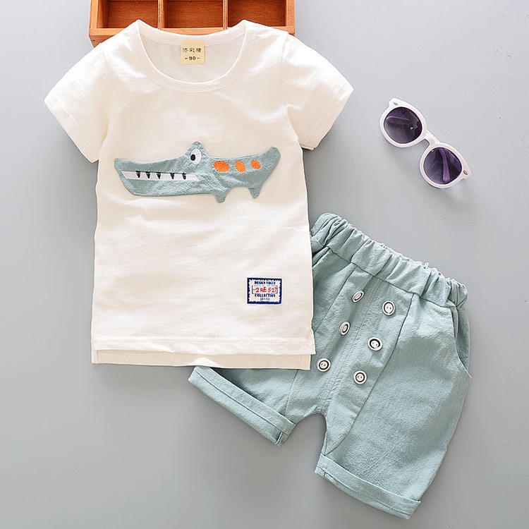 Roupas De Verão Para Crianças Meninos Meninas Ternos Bebês Estampa De Crocodilo Calças 2Pc...