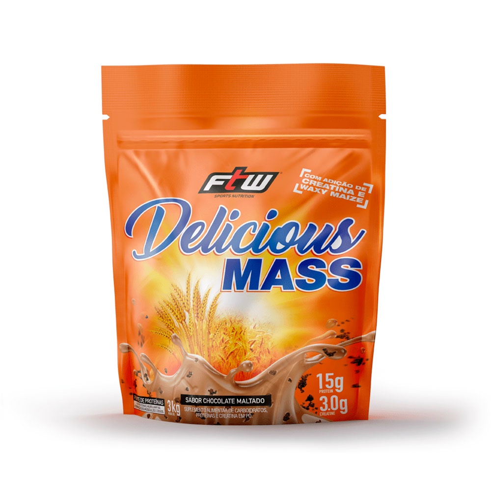 Hipercalorico Delicious Mass 3Kg com Creatina e Waxy Maze - FTW 1,4Kg