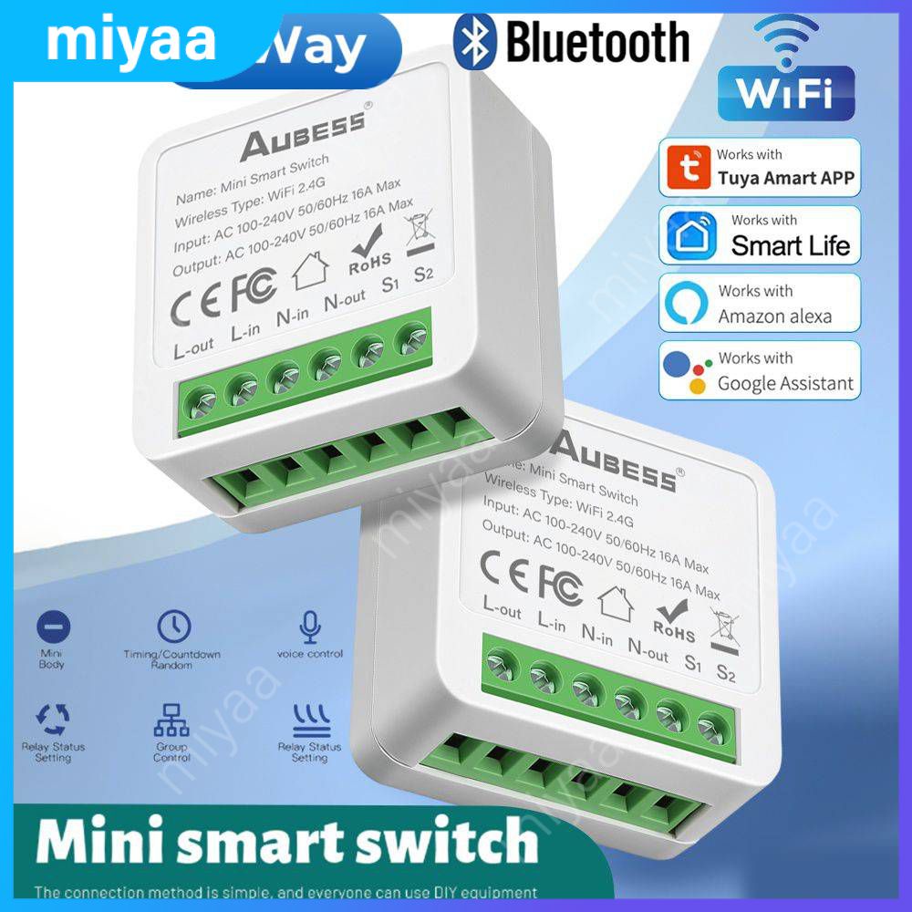 Aubess Interruptor Inteligente Tuya Wifi Mini 2 Vias Controle 16a Smart Home Automação Sensor Funciona Com Alexa Google