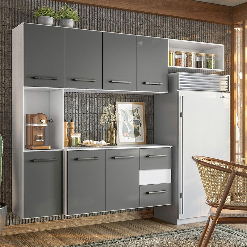 Armario Cozinha 7 Portas e 2 Gavetas Juliete Branco/Chumbo em Oferta na Shopee