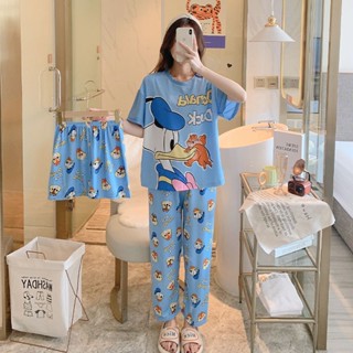 Conjunto De Pijamas Feminino De Manga Curta Com Estampa E Calção De Design Tamanho Grande U1NF