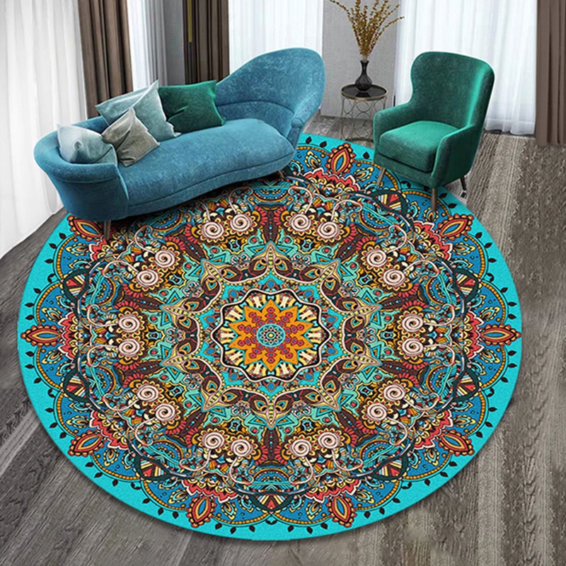 Retro Boêmia Antiderrapante Tapete Redondo Para Computador Cadeira De Yoga De Piso Macio Decoração De Casa