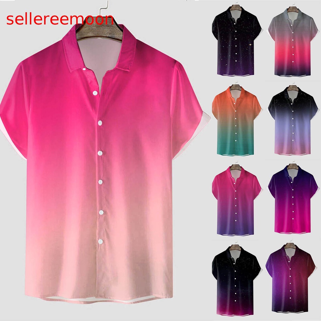 Camisa De Moda Masculina Verão Lazer Praia Impressa Elegante Botão Blusa Casual Top