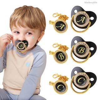 Pés Pequenos Pacificador De Diamante/Preto 26 Padrões De Letras/Bebê/Com Capa Anti-Poeira Link Alça De Clip/Pacifier Baby Teether Toy