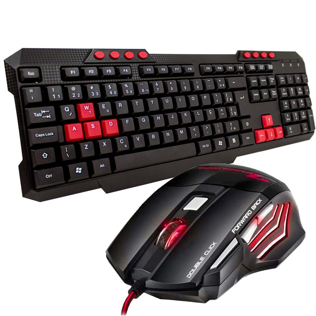 Kit Gamer Teclado Multimidia Vermelho + Mouse Game 3200Dpi Led em 7 Cores