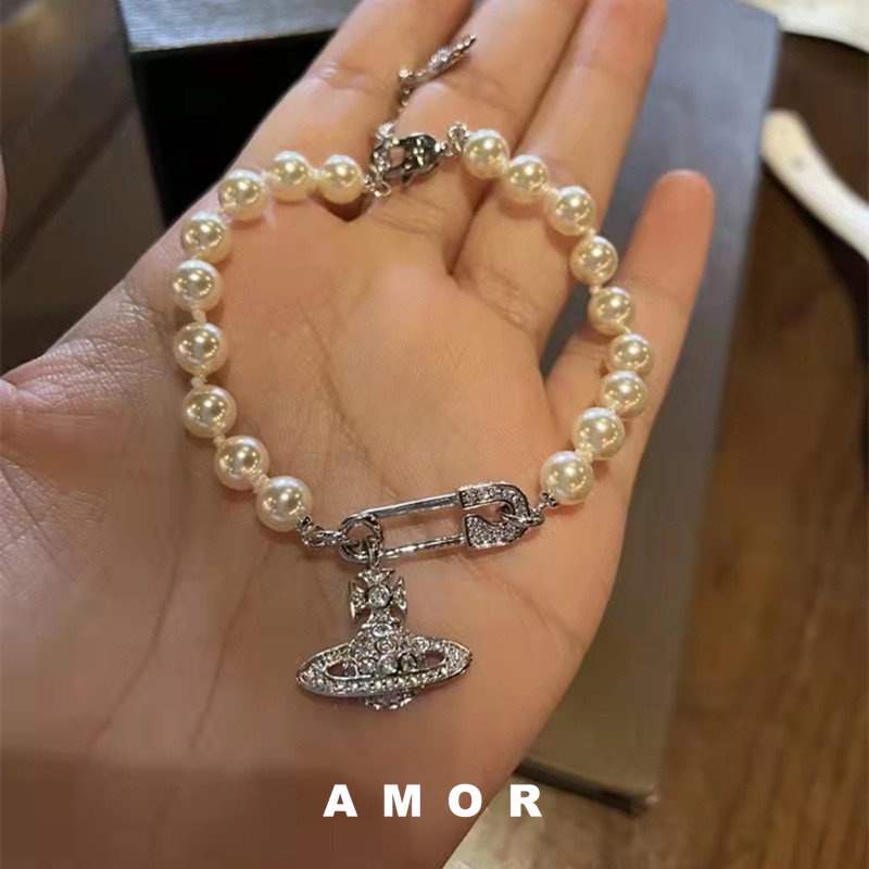 Pulseira De Pérola Broche De Diamante Moda Feminina Clássico Europeu E Americano Luxo Grande Mão Jóias