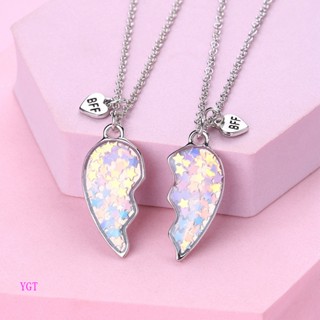 YGT 2Pcs/Set Colar De Amizade BFF Em Forma De Coração Com Lantejoulas Costurado E Adorável Para Amigo