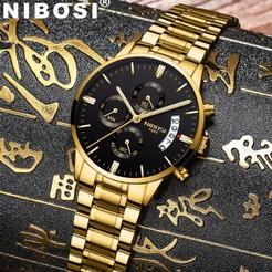 NIBOSI 2309 Relógio masculino de luxo de aço inoxidável à prova d'água relógio masculino de quartzo