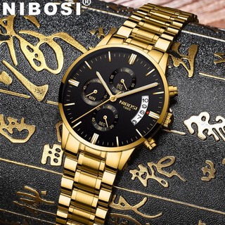 NIBOSI 2309 Relógio masculino de luxo  de aço inoxidável à prova d'água relógio masculino de quartzo