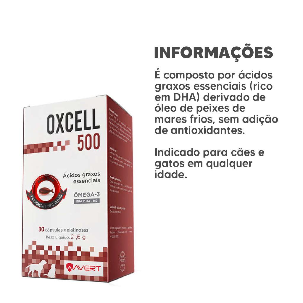 Detalhes do Oxcell 500mg Avert 30 Cápsulas Ômega 3 para Cães e Gatos