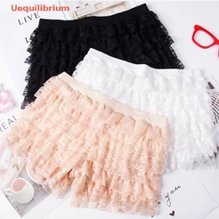 Uequilibrium Lace Safety Short Pants Mulheres Elástico Cintura Lolita Casual Bow Shorts Culottes Calcinha Básica Scanties Novo