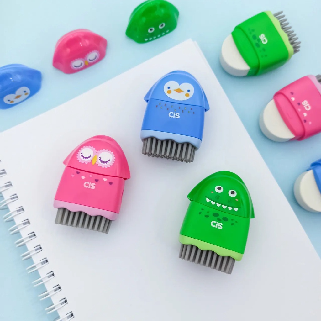 Apontador Escolar Fofo com Depósito 3 em 1 Apontador Borracha Vassourinha Criatic Cis em Oferta na Shopee