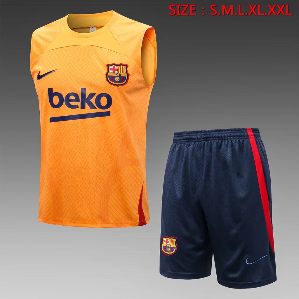 22-23 FC Barcelona Uniforme De Treinamento De Futebol shorts top Sem Mangas