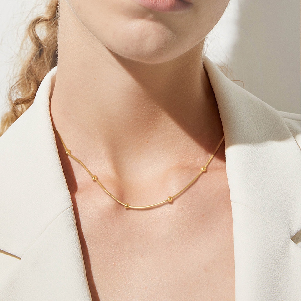 Vnox Colar De Bola De Aço De Tom Dourado Para Mulheres, Joias De Encanto De Corrente De Cobra Redonda Chic Minimalista · foto 2