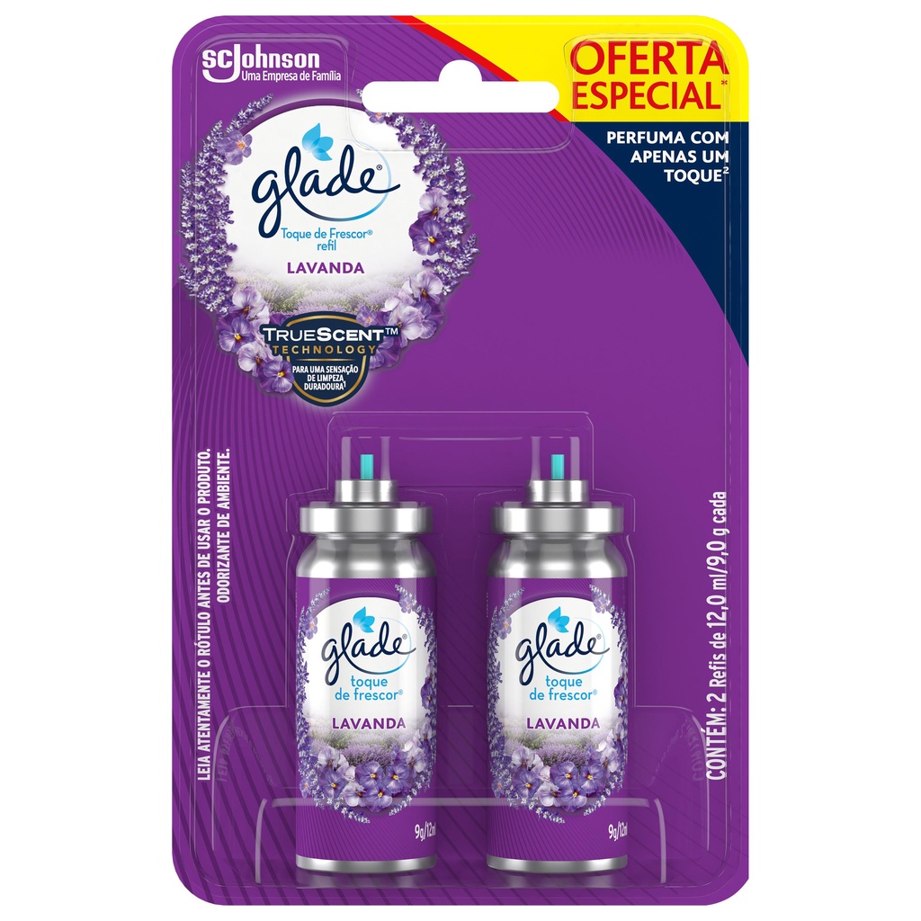 Odorizador de Ambiente Glade Toque de Frescor Lavanda 12ml c/ 2 Unidades - 50% de Desconto no Segundo Refil - Home & Living