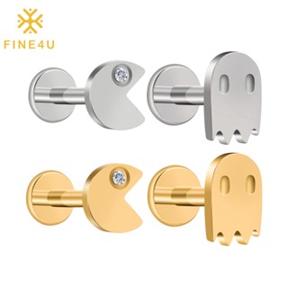 FINE4U Piercing Titânio Pacman Para Labret Tragus Cartilagem Helix Conch Lóbulo