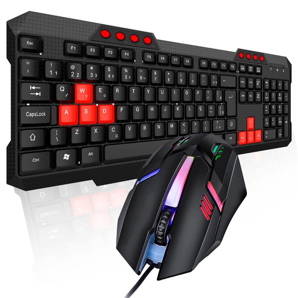 Kit Teclado Mouse Para Jogos 1200Dpi Mouse com Led Teclado Teclas Destacadas