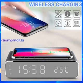 Relógio Despertador Elétrico LED Com Carregador De Telefone Sem Fio De Termômetro Digital ...