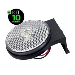 Kit 10 Lanternas Lateral Carreta LED Cristal 65mm com Suporte com Fio 12V 24V