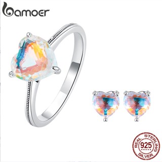 Bamoer 925 Conjunto De Joias De Prata Esterlina Brincos E Padrão De Coração Cintilante Para Meninas Presentes