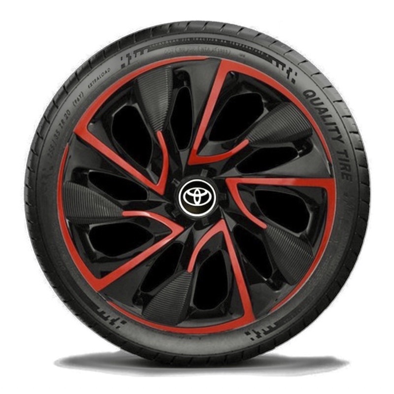 Conjunto 4 Calota Aro 15 Esportiva Ds4 Preto/Vermelha Toyota Corolla Etios
