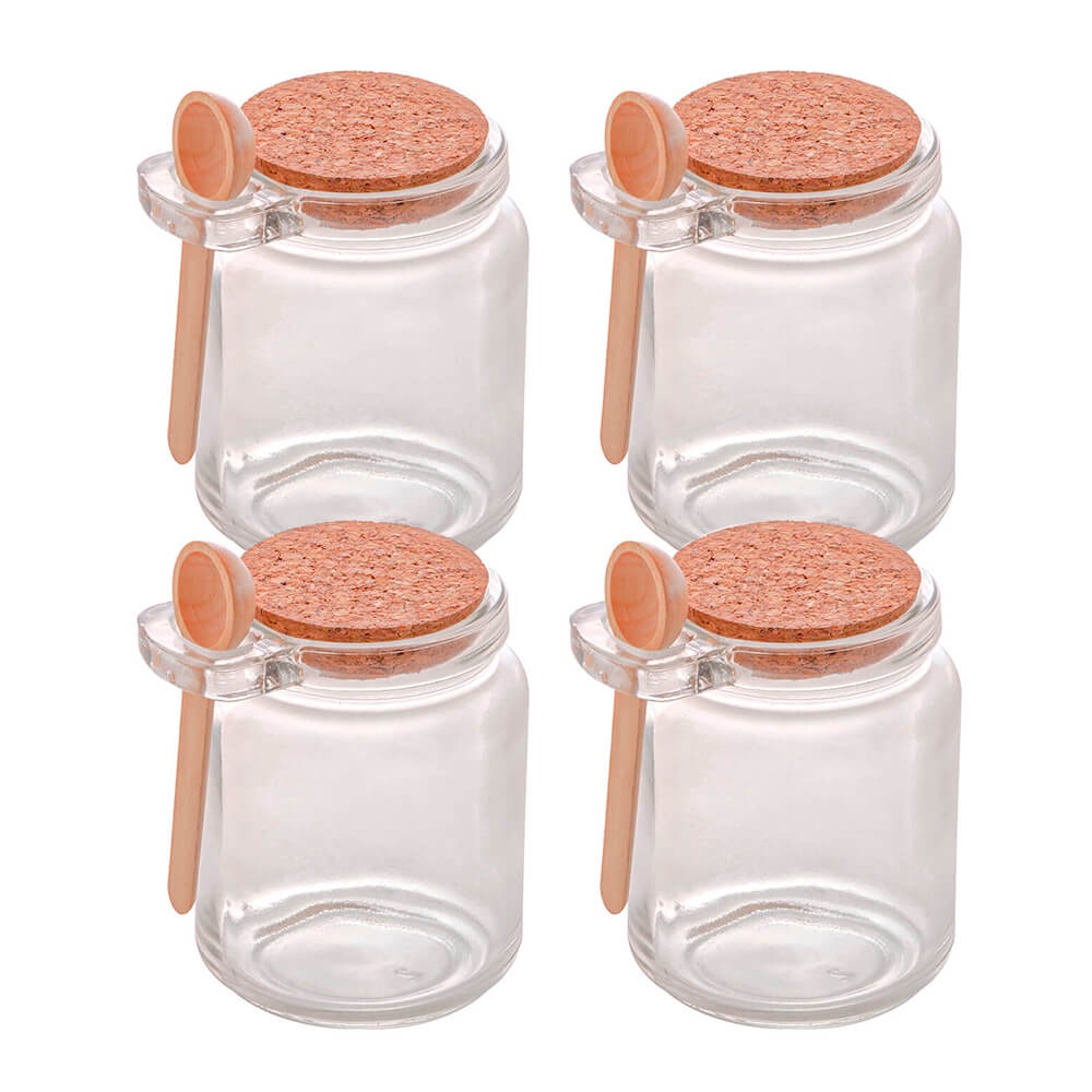 Potes de Vidro Porta Tempero com Colher e Tampa Bambu 4 peças - Lyor 1902 em Oferta na Shopee