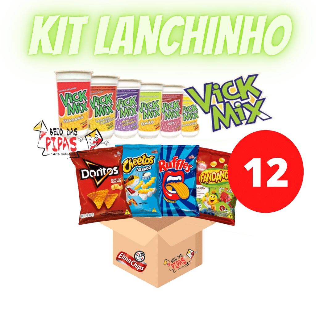 Kit 12 Lanchinho Merenda Escolar Salgadinho Elma Chips + Guaraná Natural Copo
