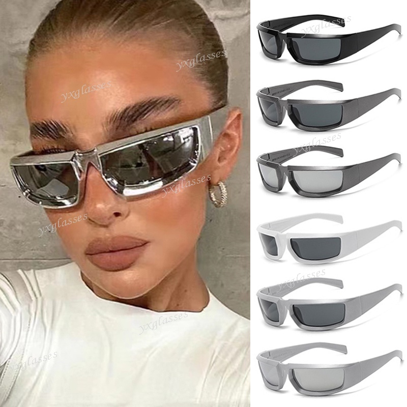 COD Y2K Óculos De Sol Feminino Prateado Steampunk Esportivos Punk Proteção Estilo Futuro Eyewear em Oferta na Shopee