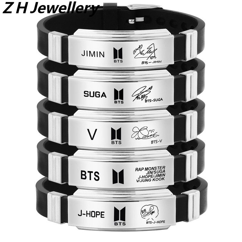 [Z H Bijuteria] Hip Hop Rock Retro Moda Masculina BTS Membro V Pulseira Titânio Silicone Festa Joias Acessórios em Oferta na Shopee