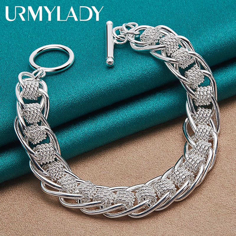 URMYLADY 925 Prata Esterlina Muitos Círculos Pulseira 20CM Para Mulheres Homens Festa De Casamento Moda Joias