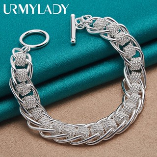 URMYLADY 925 Prata Esterlina Muitos Círculos Pulseira 20CM Para Mulheres Homens Festa De Casamento Moda Joias