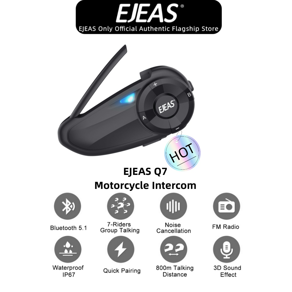 EJEAS Q7 Capacete De Motocicleta Bluetooth Intercomunicador Fone De Ouvido 5.1 Impermeável , 2 Piloto Fala Ao Mesmo Tempo 1 Pacote Para Shoei AGV KYT Yamaha Honda Forza 250