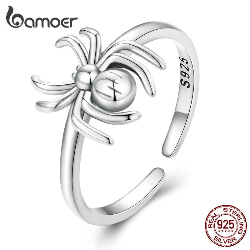 Prata Bamoer 925 Anel De Abertura Da Joalheria Simples Aranha Para Mulheres Homens BSR381