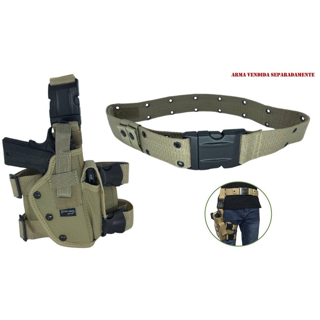 Coldre Militar Robocop Cintura - Perna Tan + Cinto Tático Ilhós em Oferta na Shopee