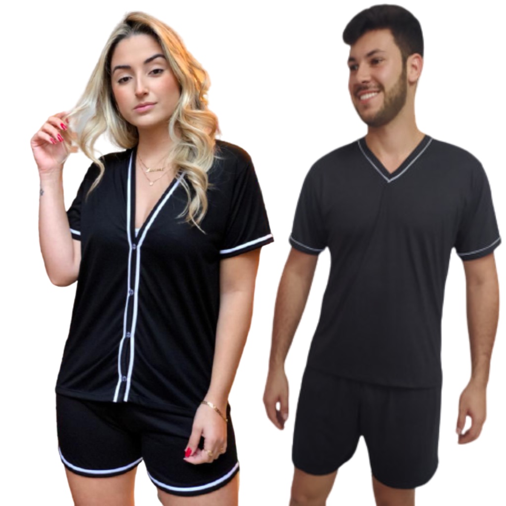 Kit Pijama Casal Malha Adulto Curto Verão Americano Mozão