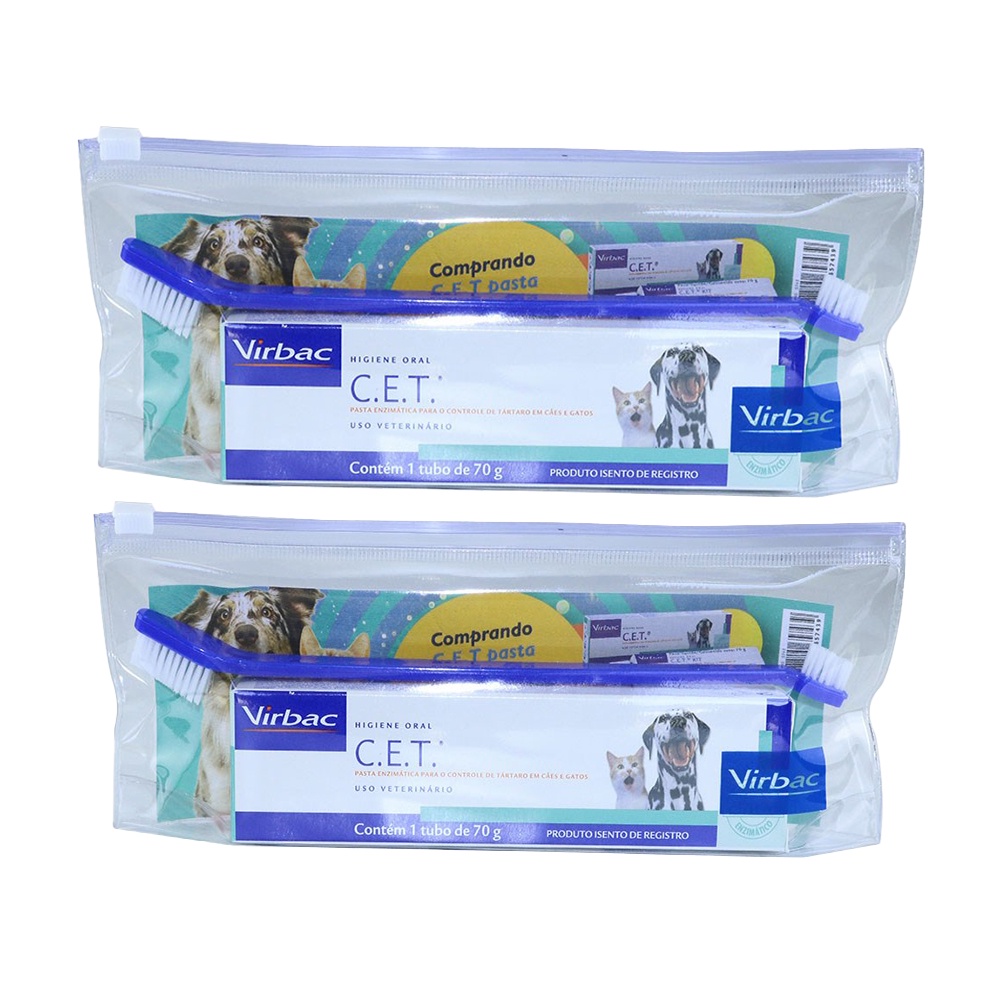 Kit Pasta Dental C.E.T Virbac Necessaire + Escova 2 Unidades