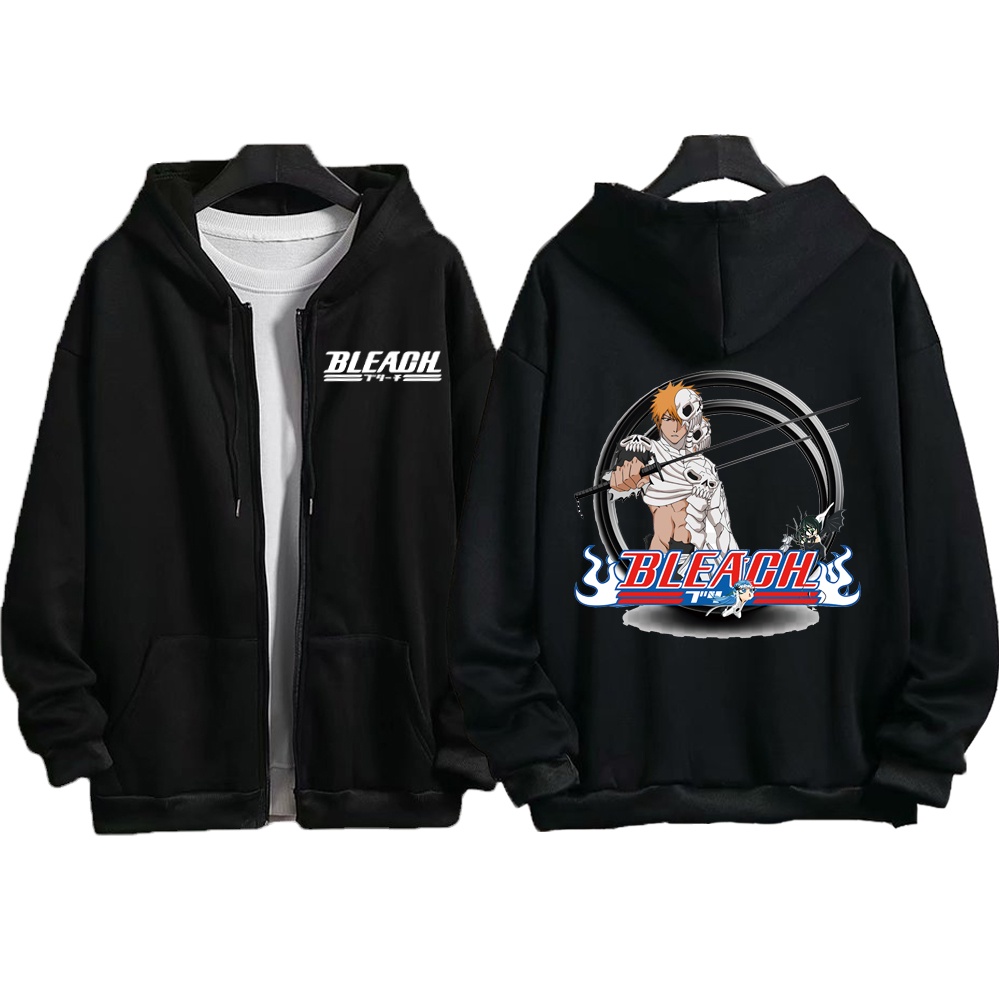 BLEACH Jaqueta De Velo Zíper-Jackets Harajuku Capuz De Manga Longa Zip Pullover Preto Moletom Y2k Masculino Feminino