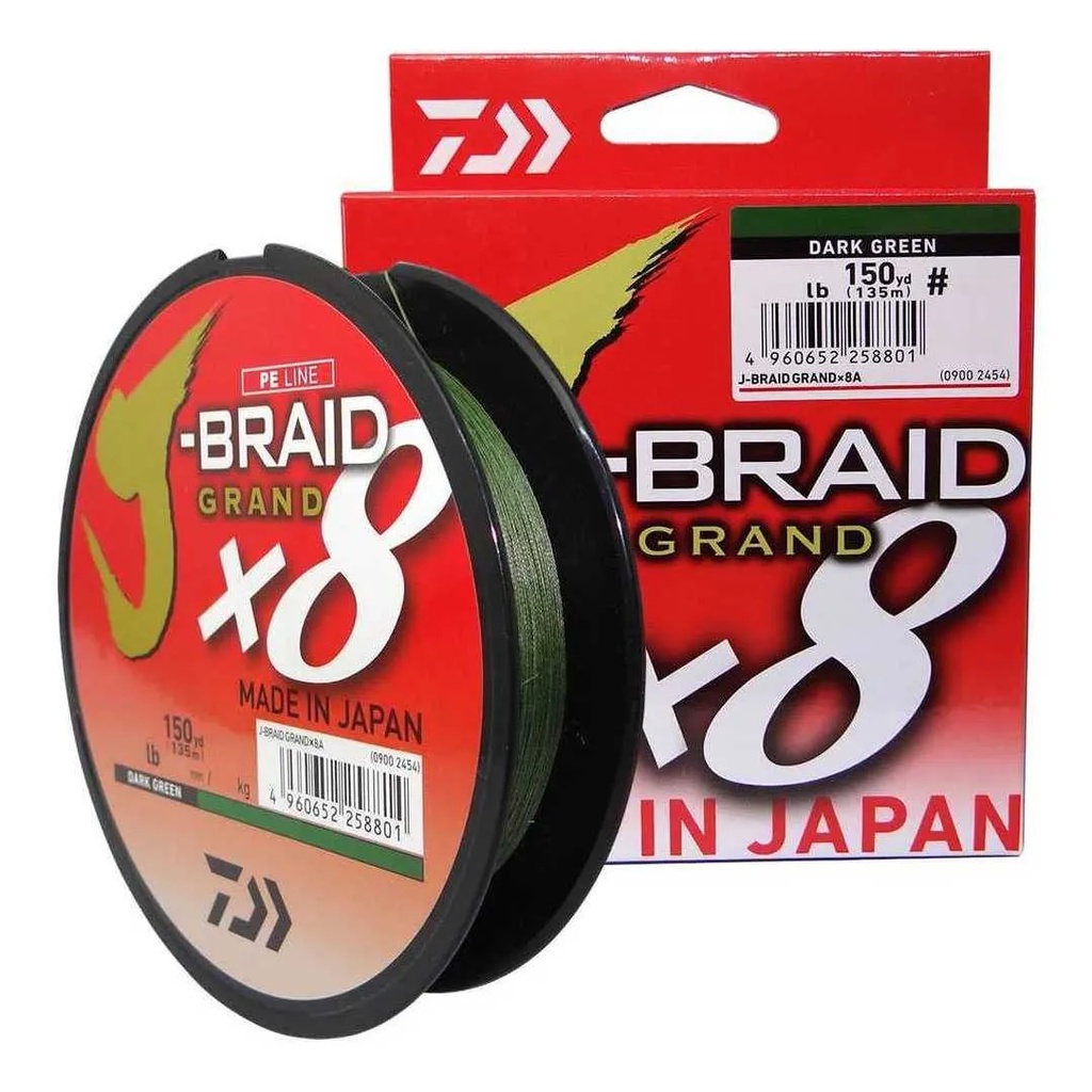Linha de Pesca Multifilamento Daiwa J-Braid X8 Verde Musgo - 40lbs - 0.32mm - 135m