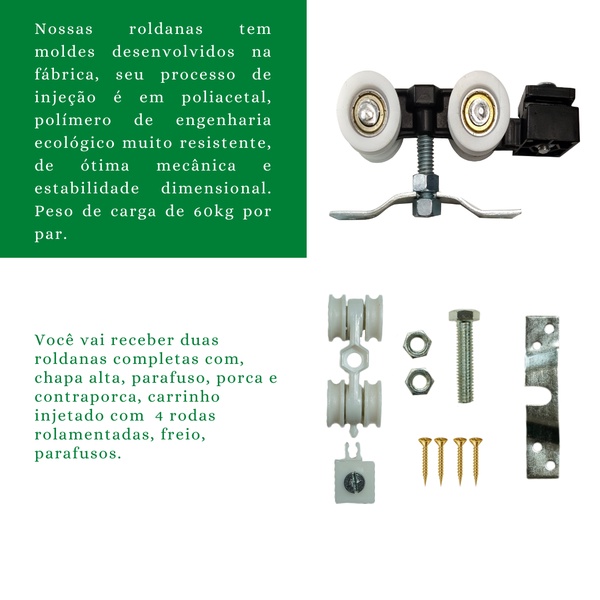 Detalhes do Kit p/ Porta Correr Trilho Alumínio 35x35 1,60m Branco - RDA-4