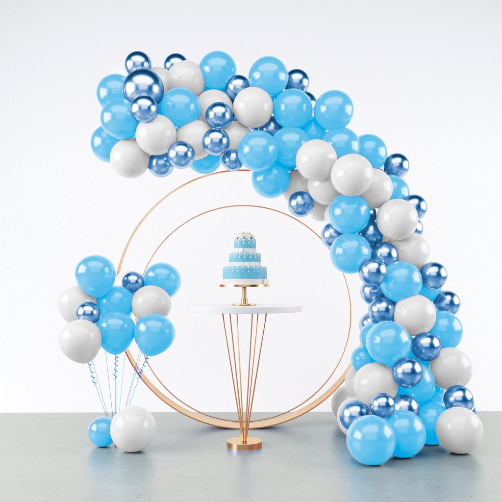Kit 125 Balões Azul Claro + Branco + Azul Metalizado - Balão Bexiga Liso/Cromado Para Festas e Aniversários em Oferta na Shopee