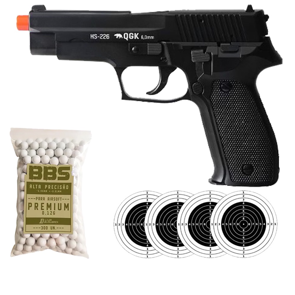 Pistola De Airsoft P226 QGK HS226 Spring Bbs Cal 6mm + 300 bbs 0.12g Shopee Brasil