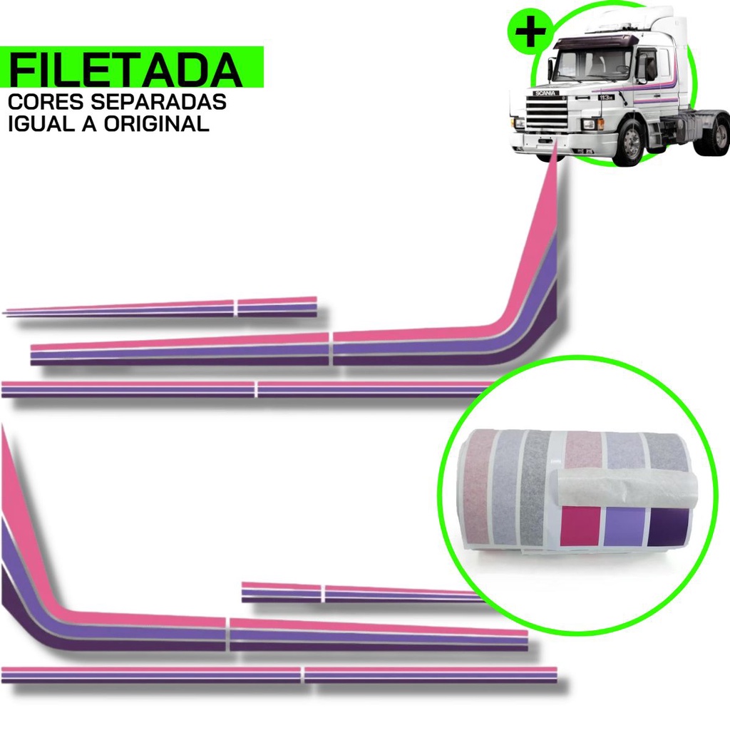 Faixa Decorativa Cabine Scania 113 1994 a 1997 Rosa Pink Roxo T/R