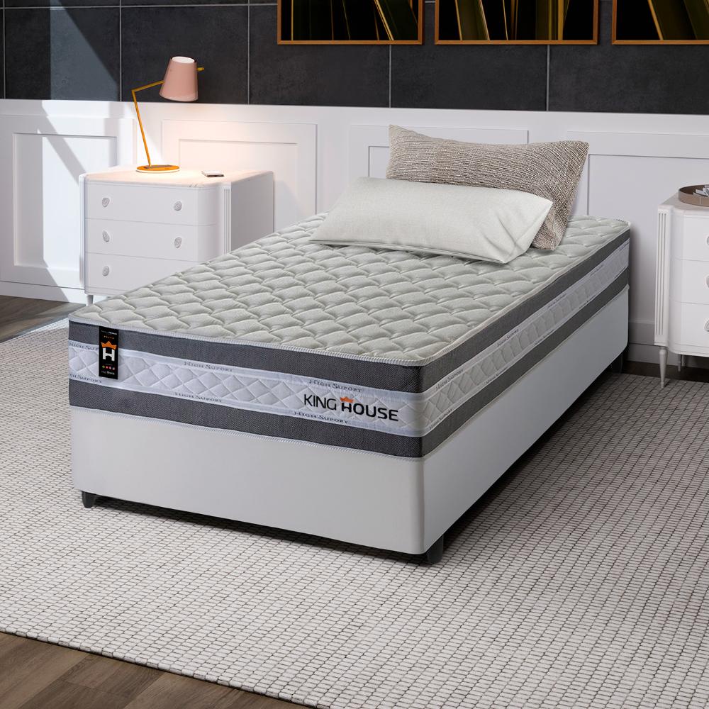 Conjunto Cama Box c/ Molas Ensacadas Alpine Cinza Solteiro 88x188x65 em Oferta na Shopee