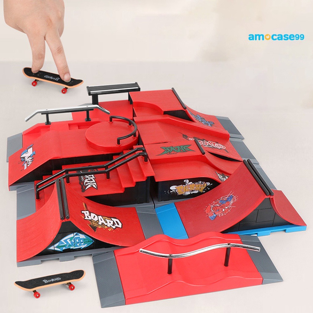 KETIEE Lot de 6 Rampes de Skatepark, Skate Park Kit Rampe de Touche avec Mini Finger Skateboard Mini Rampe de Skateboard pour enfants Jouet Cadeau (6 IN 1